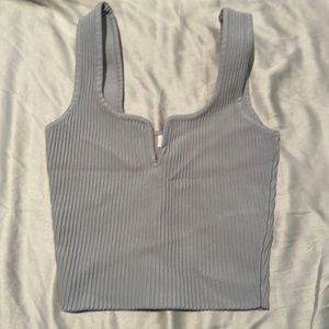 Glassons XS Notch Neck Cropped Knit Top, Silver Lake Color